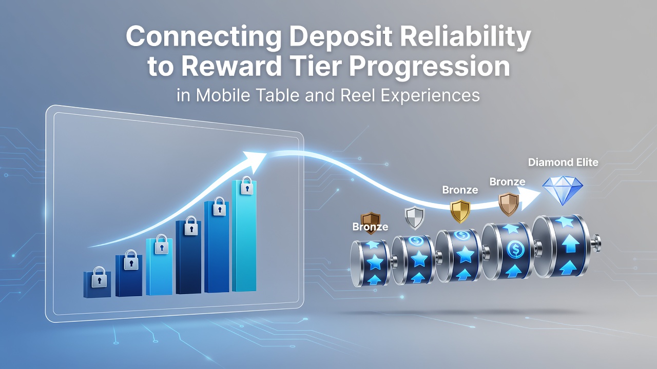 Mobile casino interface displaying deposit reliability metrics alongside loyalty tier progression for slots and table games