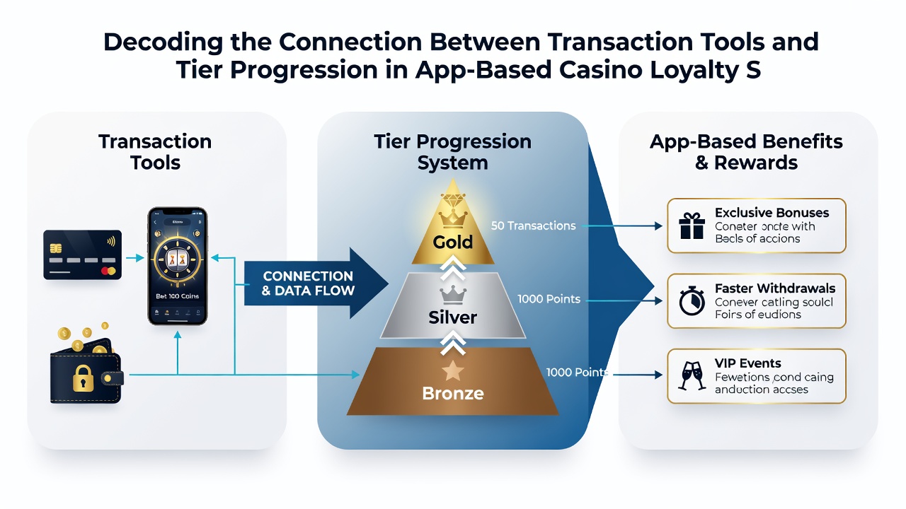 Infographic illustrating transaction flow from deposit to loyalty points with tier badges and payment tool examples