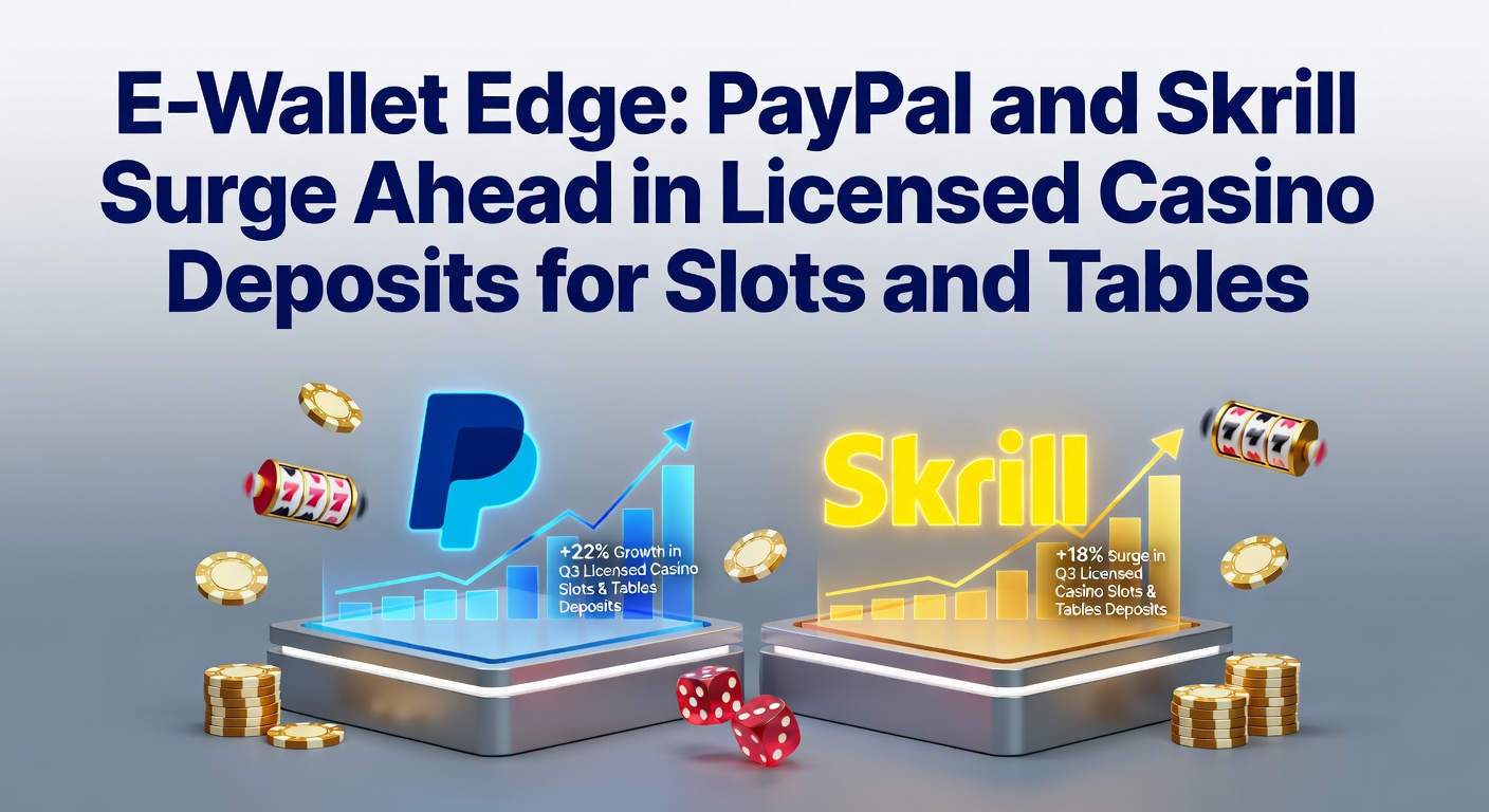 Digital wallet icons of PayPal and Skrill alongside slot machines and roulette tables in a vibrant online casino interface