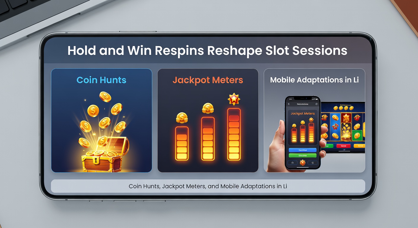 Mobile slot interface displaying Hold and Win jackpot meters at mini, major, and grand levels, with respinning reels on a smartphone screen