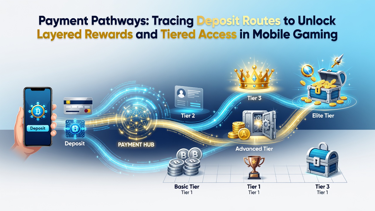 Infographic illustrating payment pathways from deposits to reward unlocks in mobile gaming apps