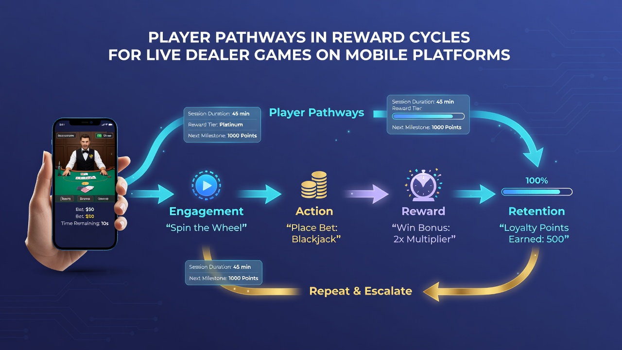 Diagram illustrating player pathway progression through reward tiers in mobile live dealer environments