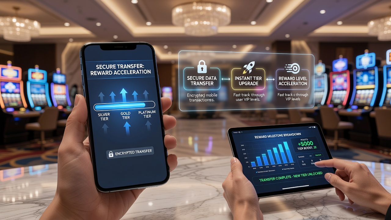 Smartphone displaying casino reward levels with transaction history and progress indicators